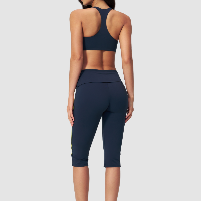 Wholesale Brushed V-Neck Sports Bra & Button-Up Cropped Pants Set