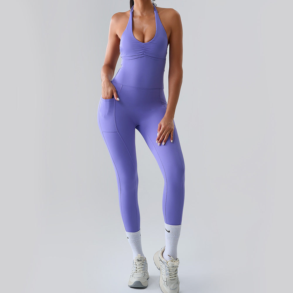 Halter hollow out quick dry sports jumpsuit