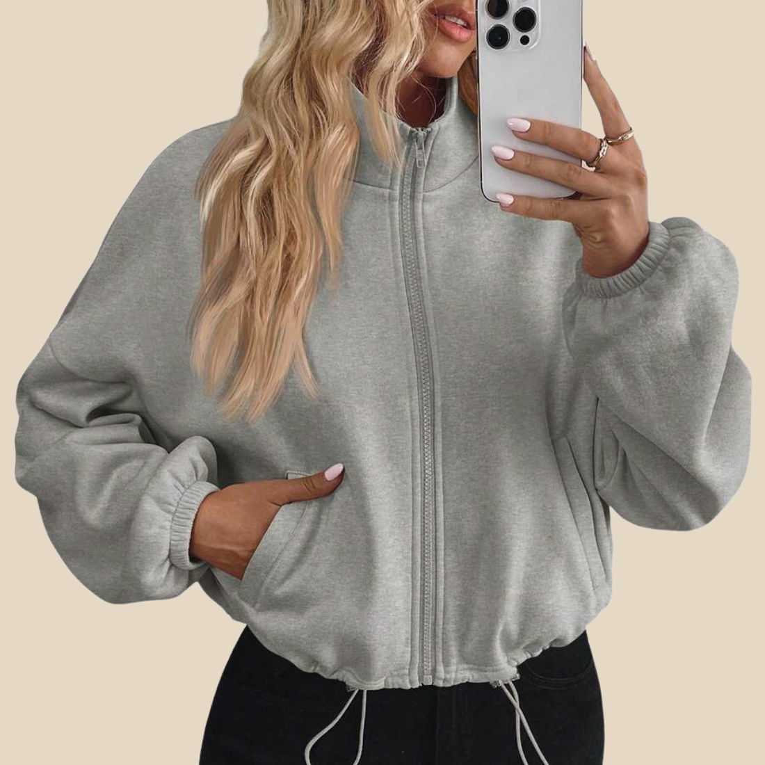[Women's Casual Activewear] Fleece-Lined Stand-Collar Zip Jacket