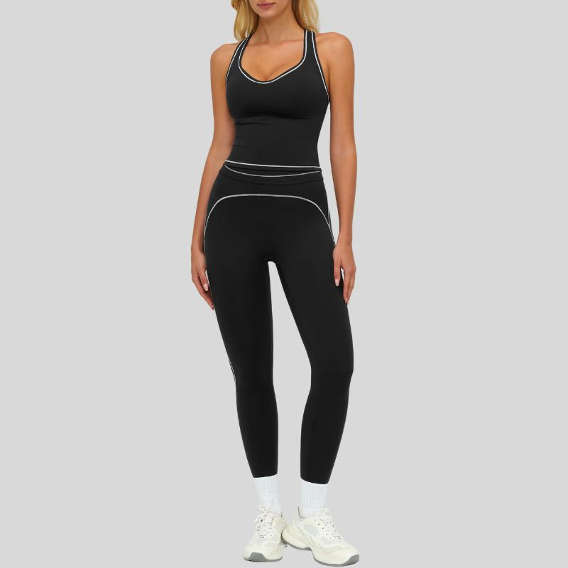 Contrasting racerback tank top+High waisted leggings 2-piece set