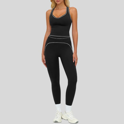 Contrasting racerback tank top+High waisted leggings 2-piece set