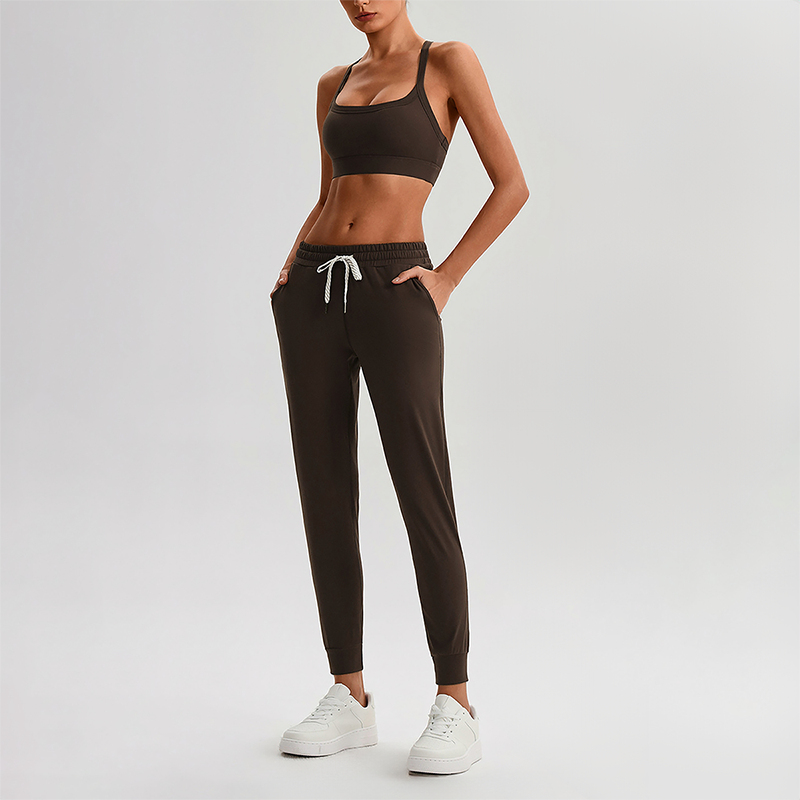 Wholesale Naked-Feel Open-Back Sports Bra & High-Waist Jogger Pants Set – Sculpting Yoga 2-Piece