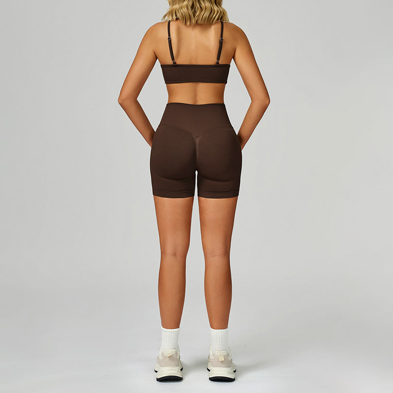 Seamless thin straps Sports Bra + High-waisted shorts 2-Piece Set