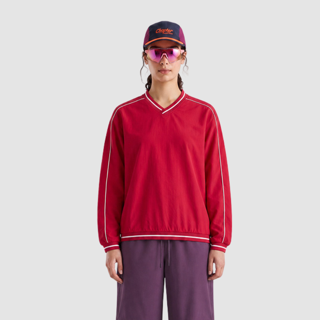 Wholesale Contrast V-Neck Drop-Shoulder Sweatshirt