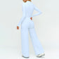 Stand collar zipper jacket + high-waisted loose wide-leg pants 2-piece set