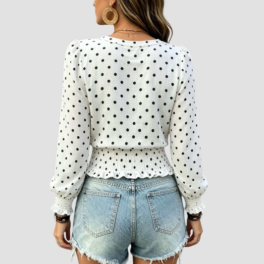 Wholesale Women's Round neck printed polka dot long sleeve V-neck fashionable casual top