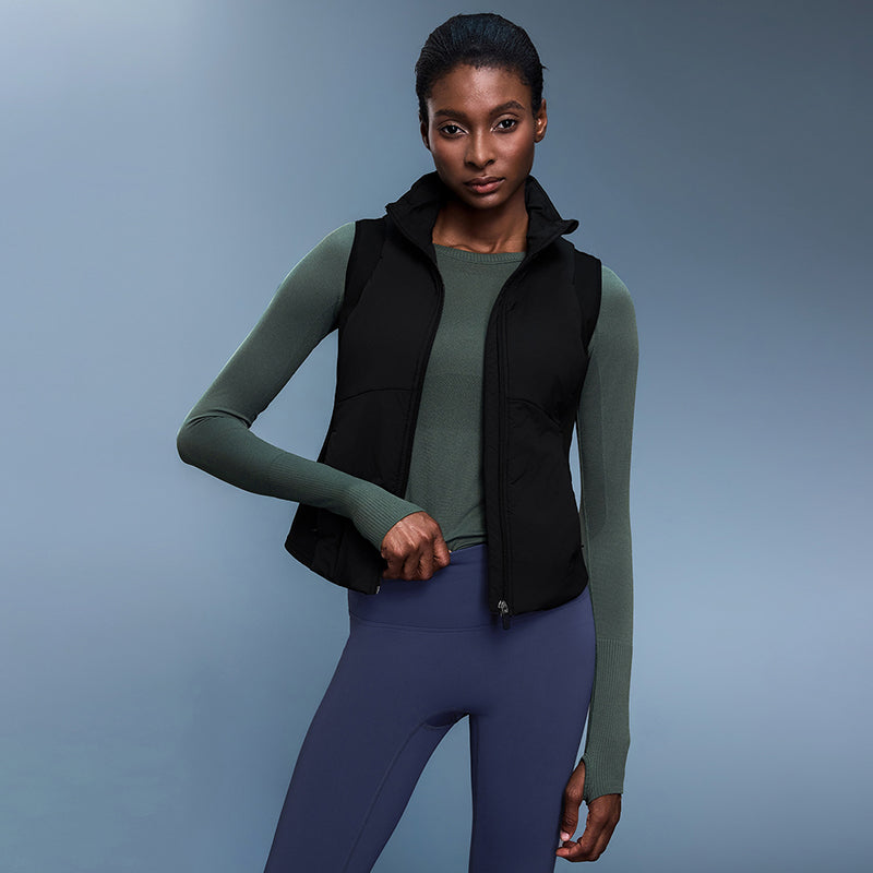 Light fleece-lined cropped stand-collar windproof vest