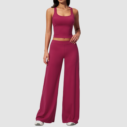 Wholesale Seam-Detail Cropped Vest & Hip-Lifting Wide-Leg Pants Set