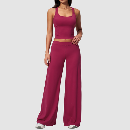 Wholesale Seam-Detail Cropped Vest & Hip-Lifting Wide-Leg Pants Set