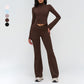 Stand-up collar yoga jacket + nude high-waisted flared pants 2-piece set