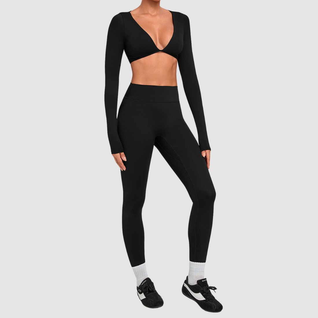 Wholesale Women's Activewear Cropped Long-Sleeve Top & High-Waist Leggings Yoga Set