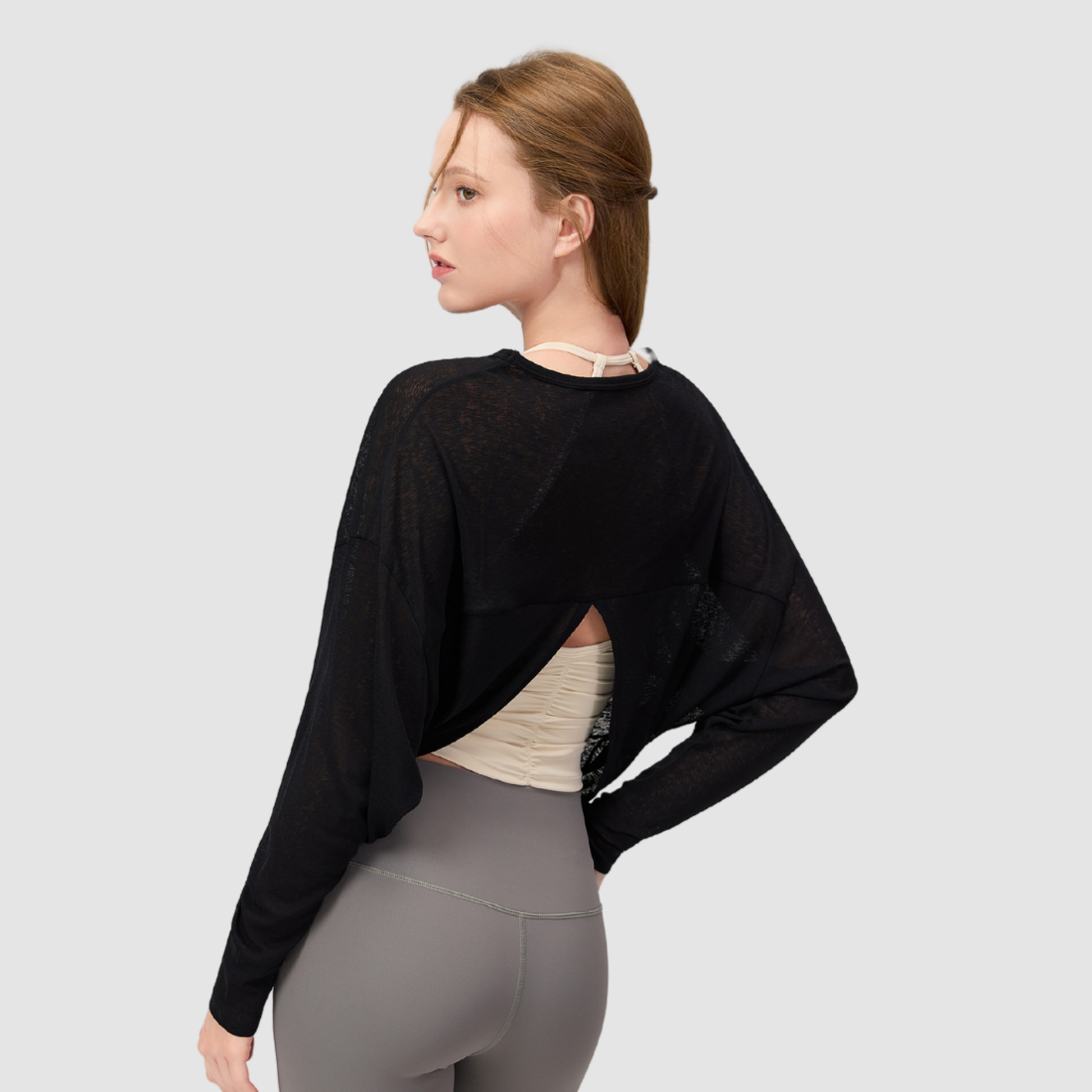 Wholesale Women's Slub-Texture Long-Sleeve Yoga Top – Loose Running Cover-Up
