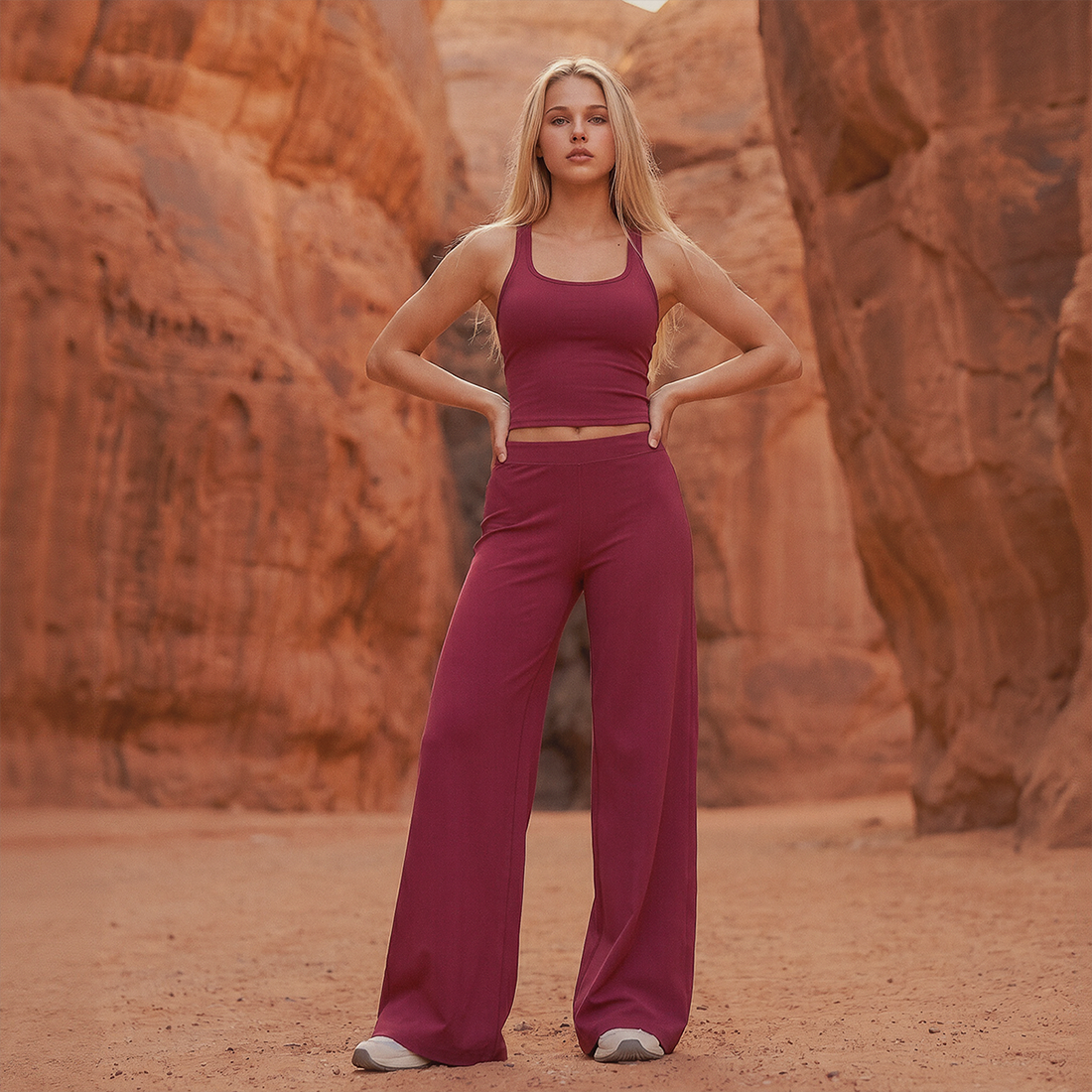 Wholesale Seam-Detail Cropped Vest & Hip-Lifting Wide-Leg Pants Set