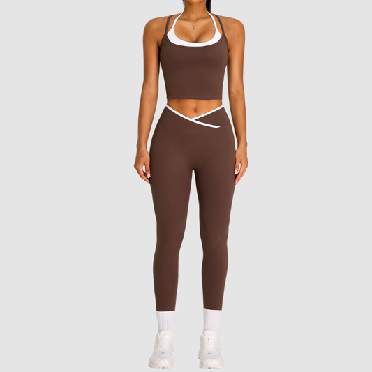 Wholesale Women's Color Block Racerback Sports Bra & High-Waist Leggings Set – Naked Feel Yoga Gym Activewear