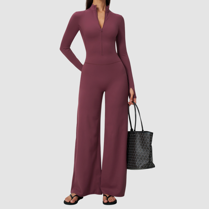 Wholesale Women's Zip-UP Long-Sleeve Wide-leg Yoga Overalls Bodysuit