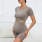 Pregnant women's yoga shorts and short-sleeve two-piece set