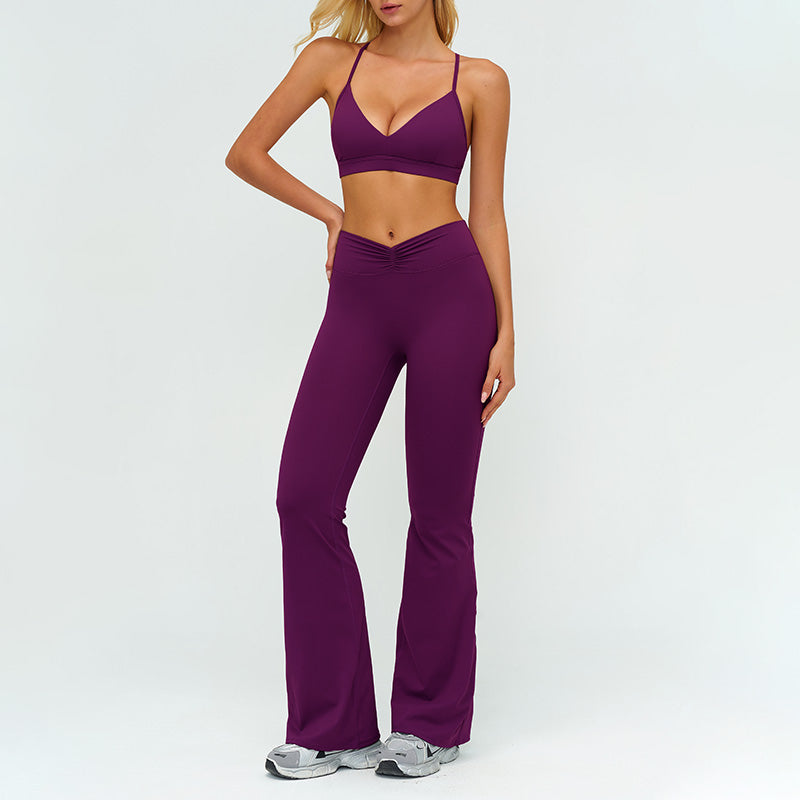 Removable bra pads + High-waisted flared pants 2-piece set