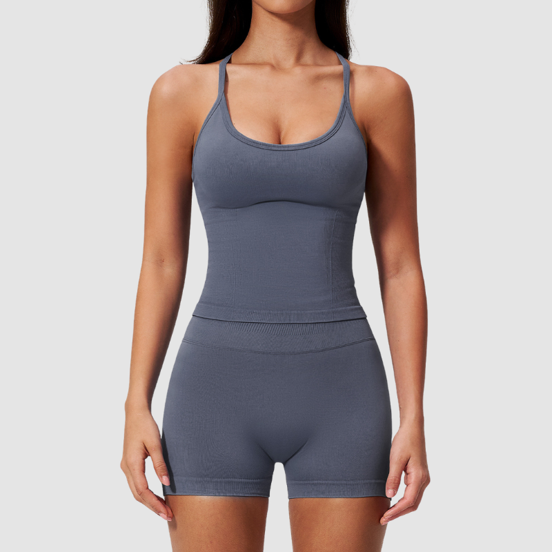 Wholesale Women's Seamless Yoga Set – Open-Back Vest and High-Waist Shorts