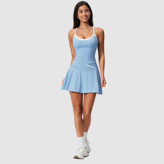 Wholesale I-Shape backless Naked-Feel Sports Bra & Pleated Tennis Skirt Set