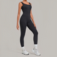 Wholesale Women's Brushed Yoga Jumpsuit – Open-Back Slim Fit Athletic Bodysuit w/ Chest Pad