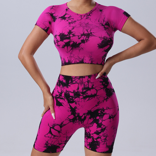 Wholesale Tie-dye short-sleeve top and shorts | Wonderxfans bulk activewear