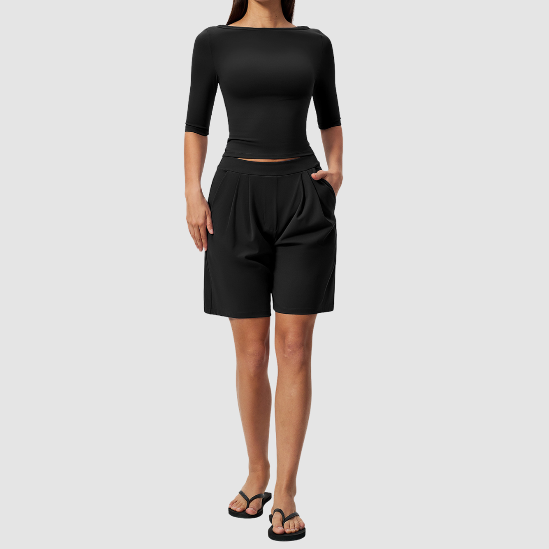 Wholesale Women’s Mid-Sleeve Top & Shorts Yoga Set