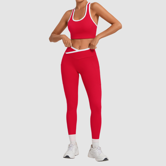 Wholesale contrasting vest+cross waistline legging set | Wonderxfans bulk activewear