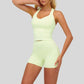 Contrasting racerback tank top+High waisted shorts 2-piece set