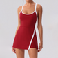 Wholesale Women's Spaghetti Strap Tennis Dress – Feather-Trim Anti-Exposure Fitness Dress