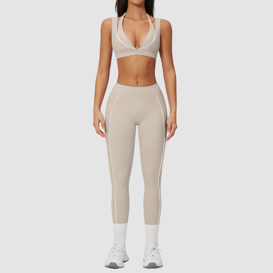 Wholesale Naked-Feel Stripe-Detail Sports Bra & High-Waist Leggings Set – Sculpting Yoga 2-Piece