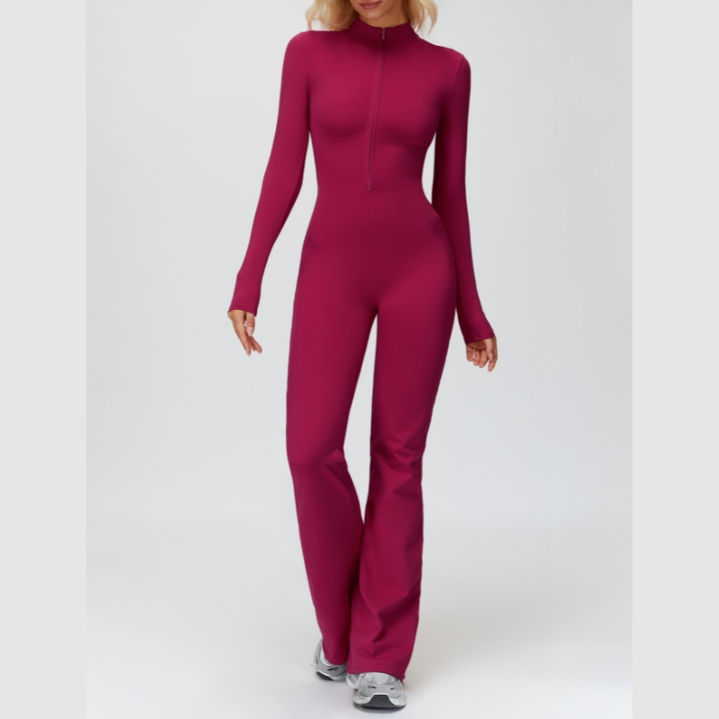 Stand-up collar+half-zip sports jumpsuit