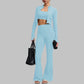 Square Neck Bra + Cropped Jacket + Flare Pants 3-piece set