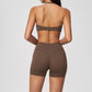 Wholesale Women's Halter Neck Yoga Set – Padded Bra & High-Waist Shorts Activewear