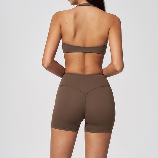 Wholesale Women's Halter Neck Yoga Set – Padded Bra & High-Waist Shorts Activewear