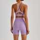 Wholesale Brushed Naked-Feel Open-Back Sports Bra & High-Waist Shorts Set – Sculpting Yoga 2-Piece