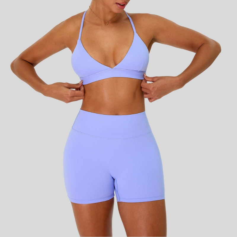 Strap bra + high-waisted shorts 2-piece set