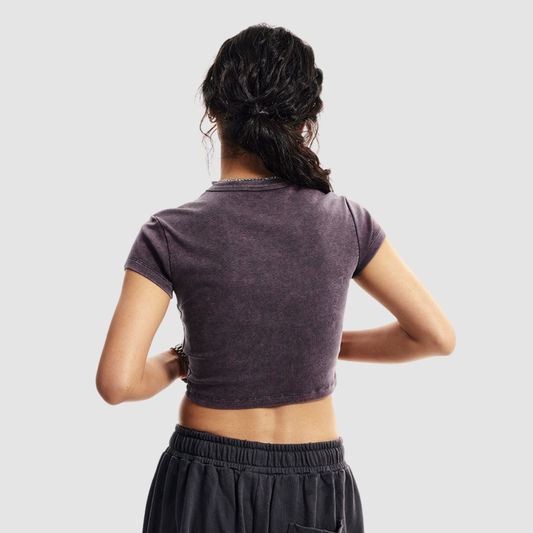 Wholesale Cropped Cotton-Spandex Tee – Vintage Streetwear Short Sleeve