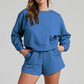 Wholesale solid color long sleeved sweatshirt+shorts set