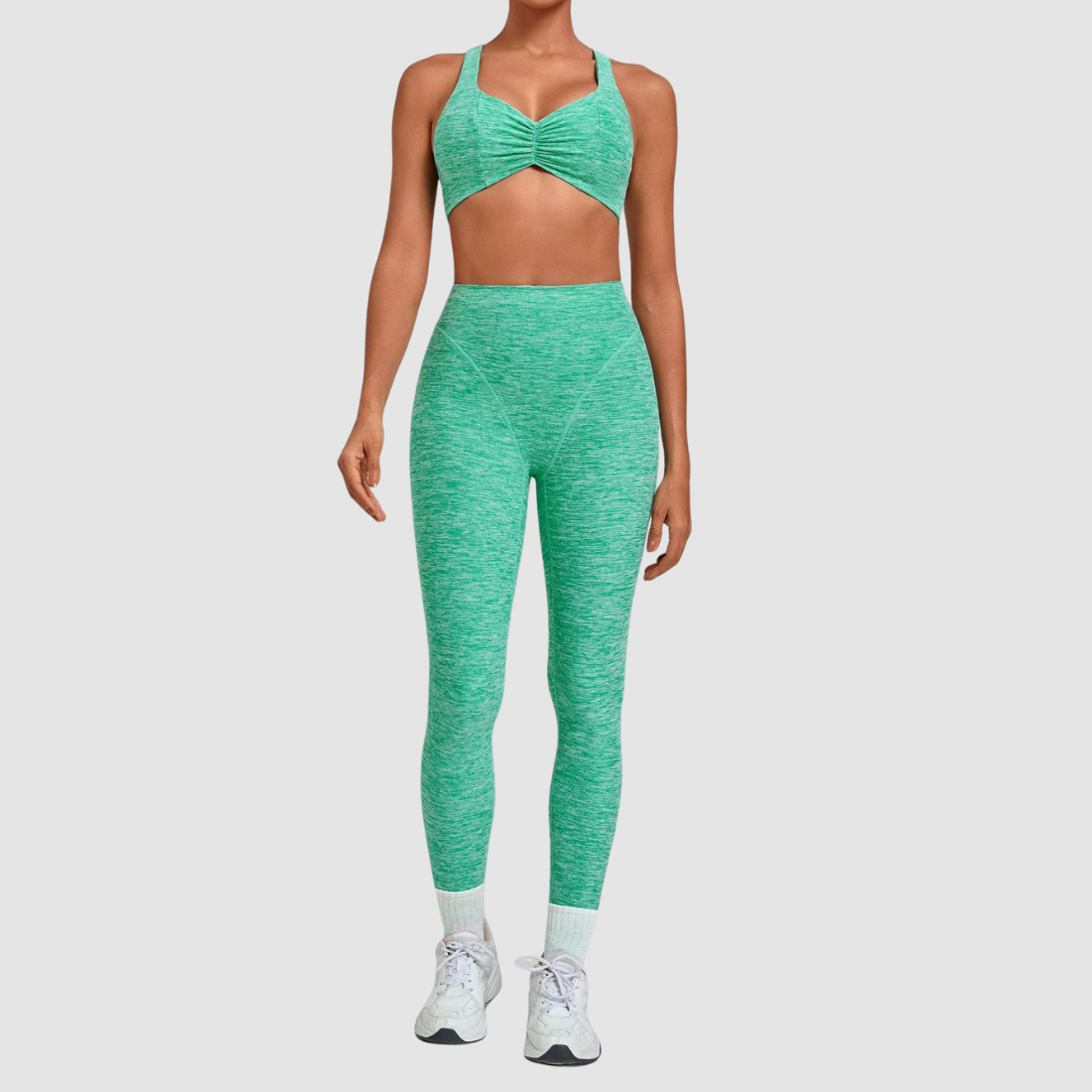 [Wholesale Women’s Ruched Sports Bra & High-Waist Leggings Yoga Set – 9291+1567]