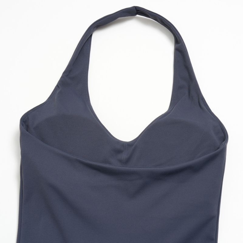 Wholesale Women's Halter-Neck V-Back One-Piece Yoga Bodysuit with Built-in Shorts