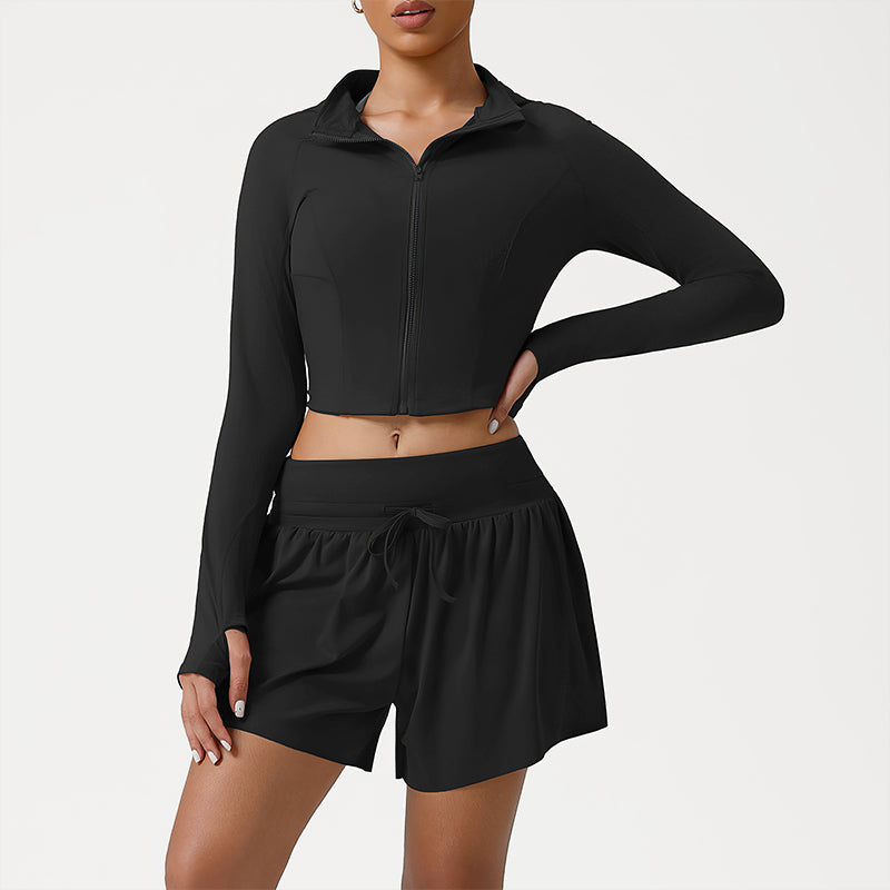 Wholesale hooded jacket + loose-fitting athletic shorts