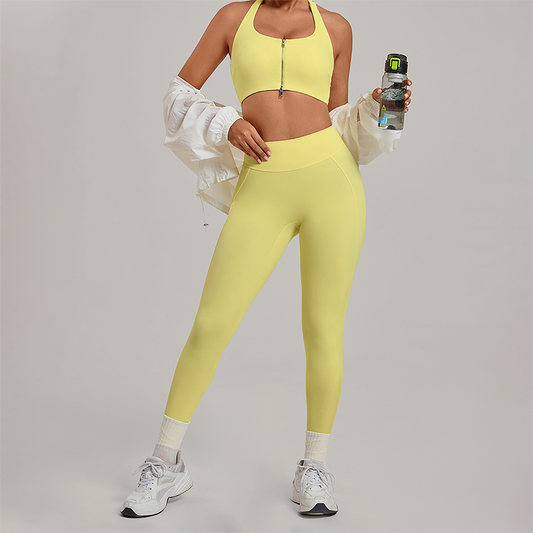 Wholesale Zipper Tank Top+Highlighted Legging 2-piece Set