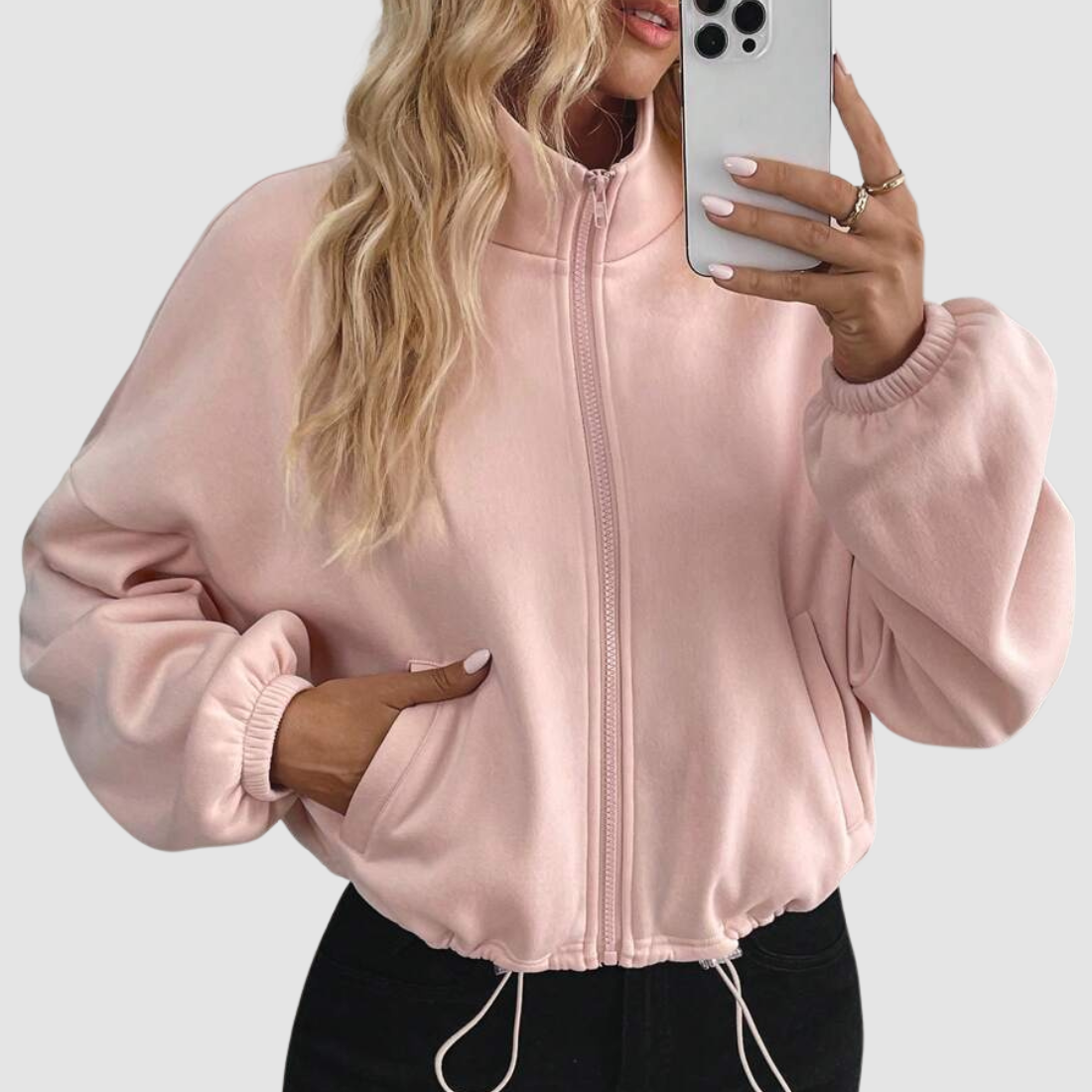[Women's Casual Activewear] Fleece-Lined Stand-Collar Zip Jacket