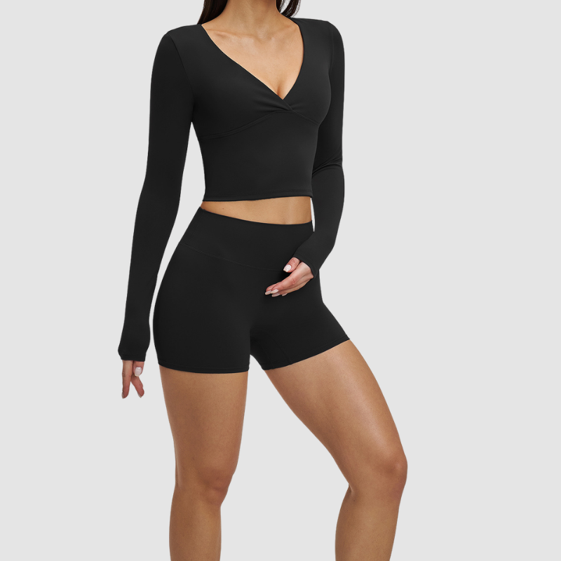 Wholesale long sleeved top+high-heeled tight shorts | Wonderxfans bulk activewear