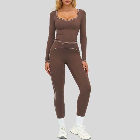 Wholesale Color-blocked long-sleeved sports top+High waisted | Wonderxfans bulk activewear