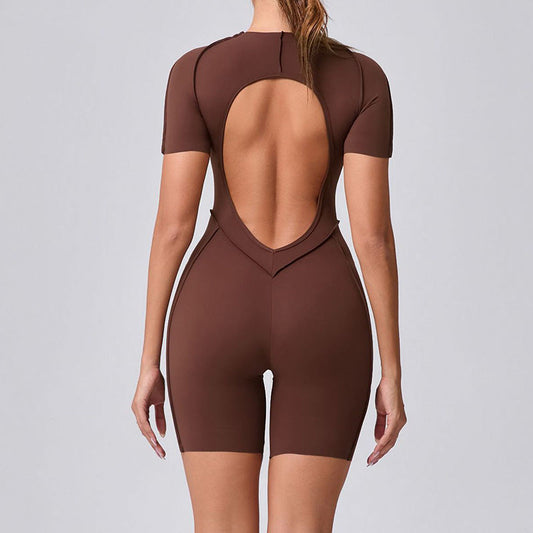 Short-sleeved backless leggings bodysuit