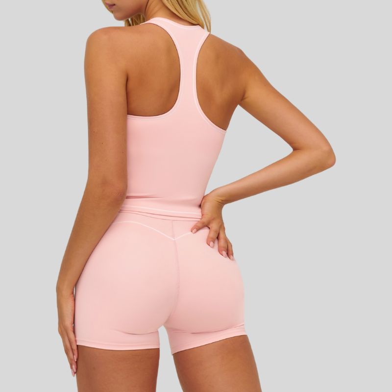 Contrasting racerback tank top+High waisted shorts 2-piece set