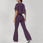 Wholesale round neck short sleeved top+flared pants 2-piece set