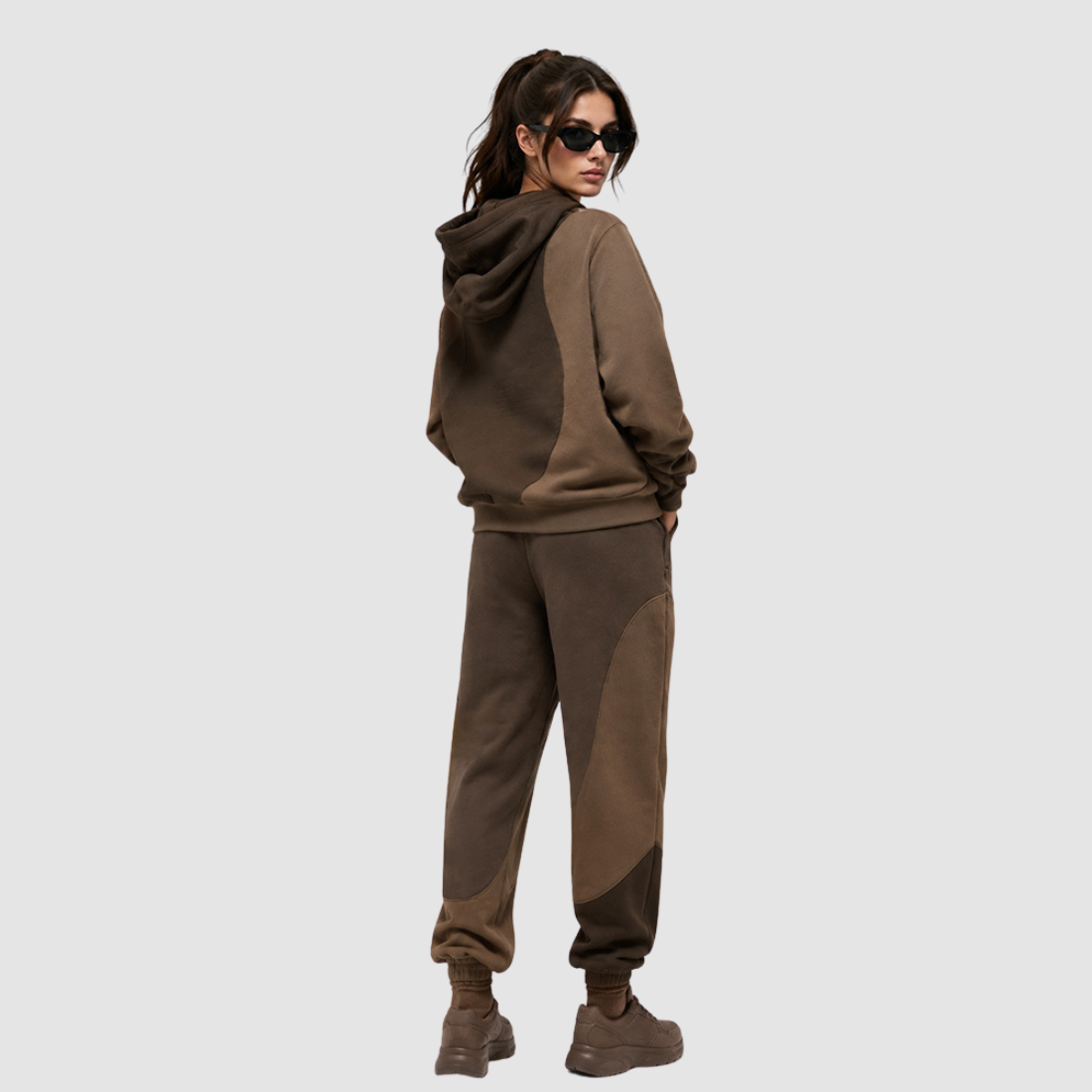 Wholesale Women's Colorblock Hooded Sweatshirt & Jogger Pants Set