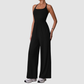Wholesale Halter-Neck Cutout Open-Back Wide-Leg Jumpsuit with Built-In Bra – Casual Yoga Romper